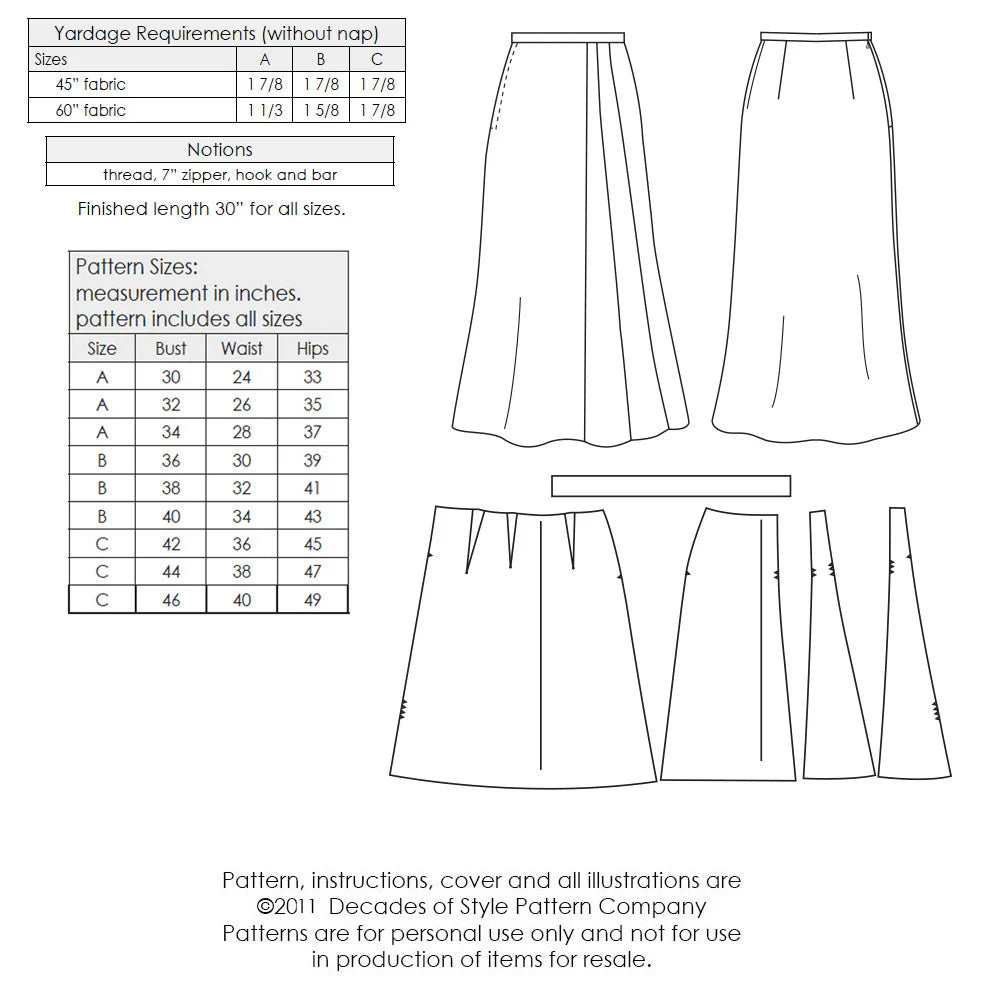 Decades of Style #3011 1930s Stardust Skirt PDF and Printed Pattern