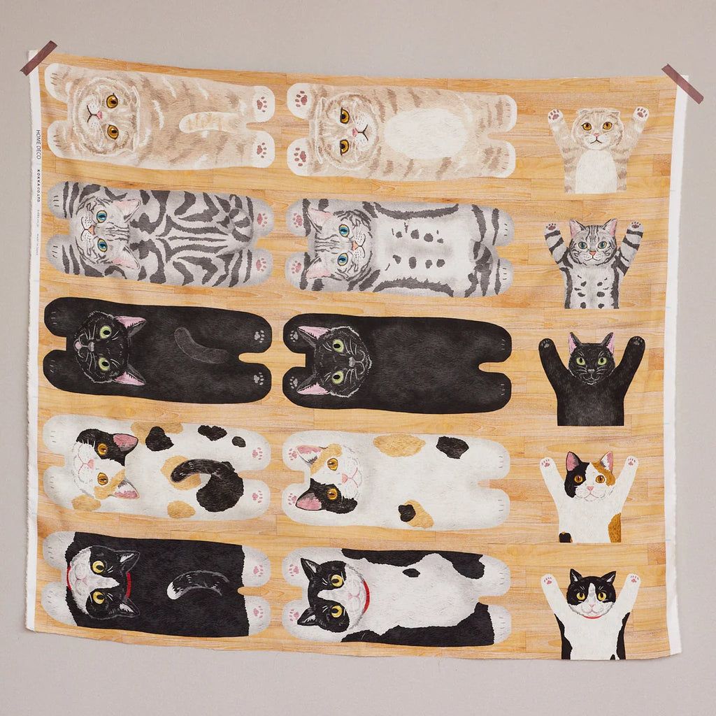 Kokka - Cotton Sheeting Panel - Home Deco Cat Friends - Wood