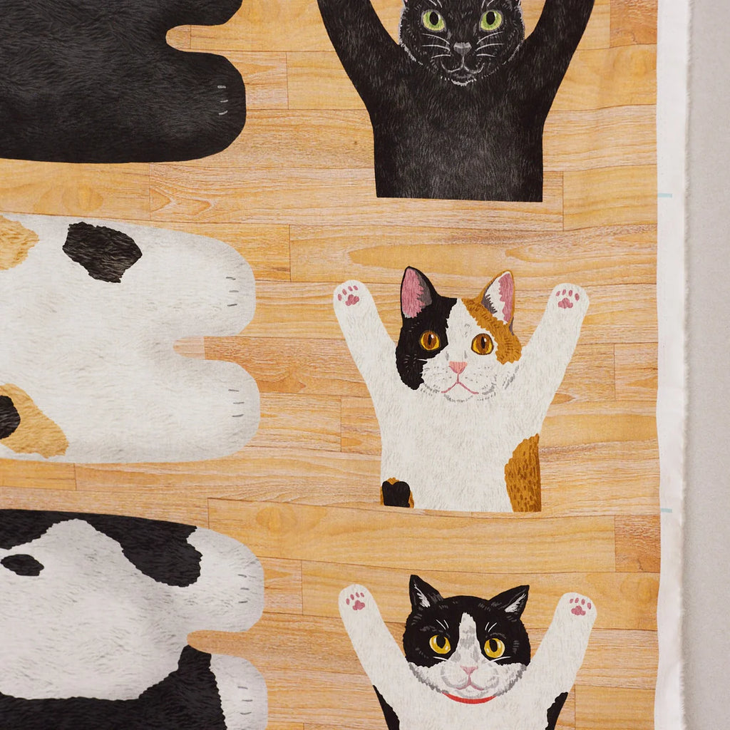 Kokka - Cotton Sheeting Panel - Home Deco Cat Friends - Wood