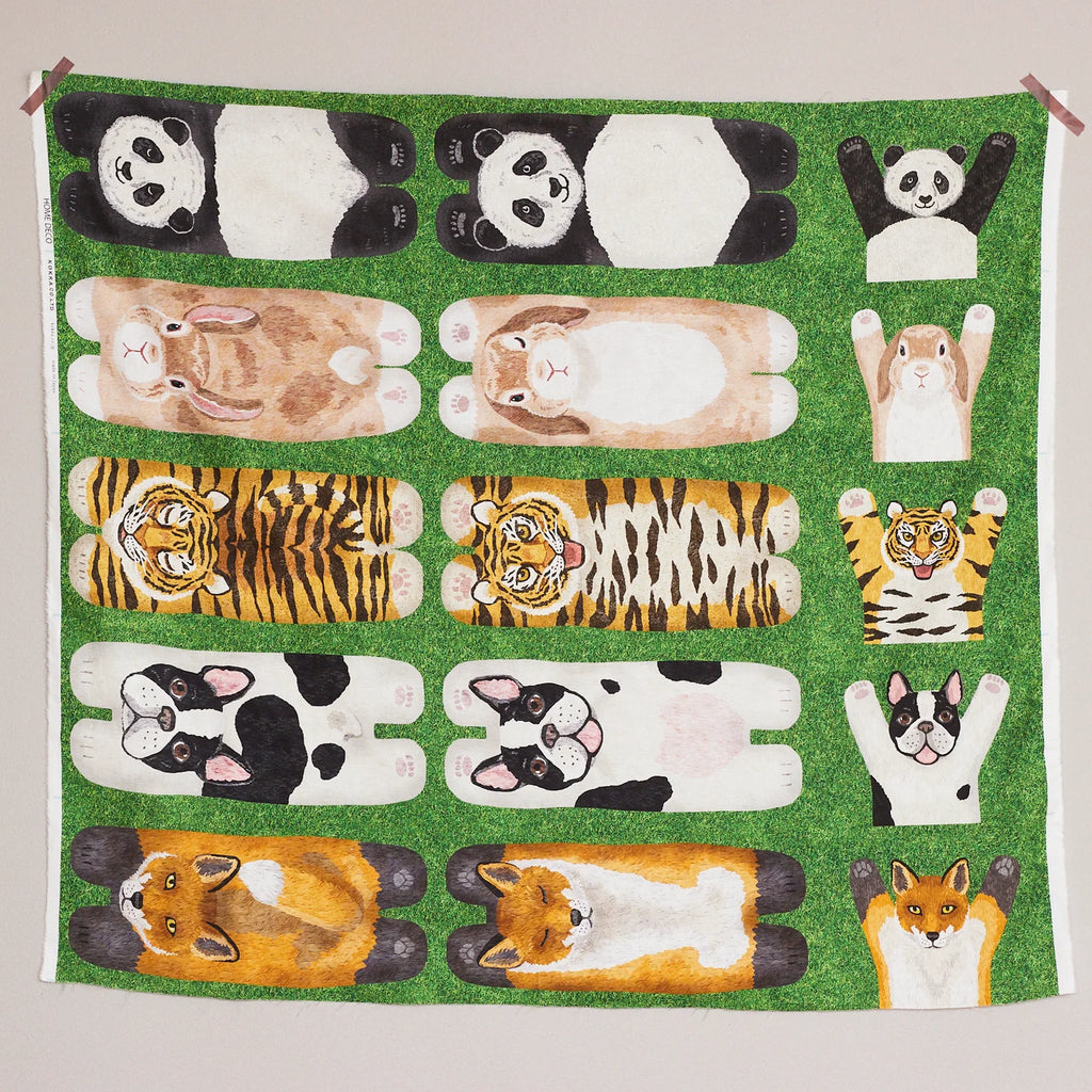 Kokka - Cotton Sheeting Panel - Home Deco Cat Friends - Grass