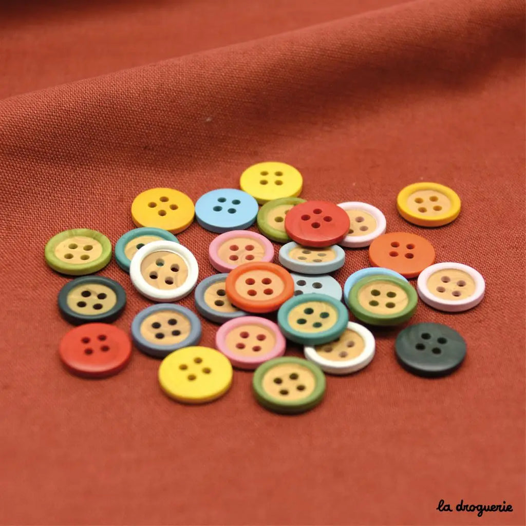 La Droguerie - 4 Hole Wood Button - 14mm - Knob - Various Colors