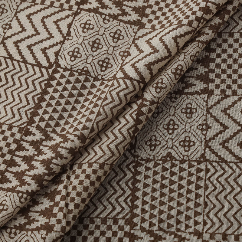 Bagh Hand Block Print - Cotton - Geometric Design Collage - Chocolate