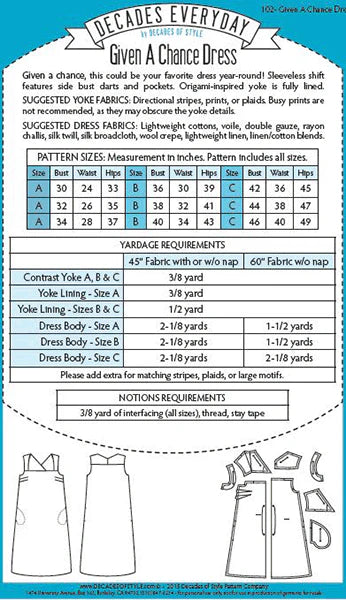 Decades of Style - Decades Everyday - #102 Given a Chance Dress - PDF and Printed Pattern