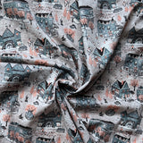 Hokkoh - Cotton Lawn - School and Town Scene - Gray & Coral
