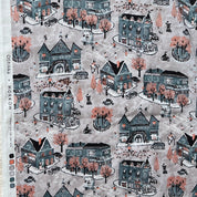 Hokkoh - Cotton Lawn - School and Town Scene - Gray & Coral