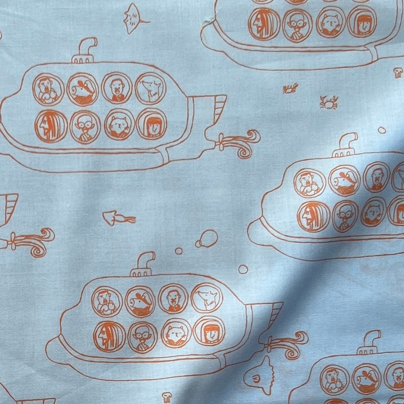 Hokkoh - Cotton Lawn - Famous People in Submarines - Baby Blue