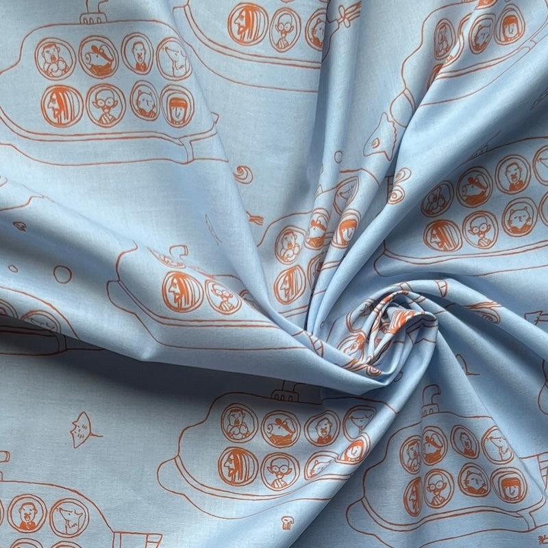 Hokkoh - Cotton Lawn - Famous People in Submarines - Baby Blue