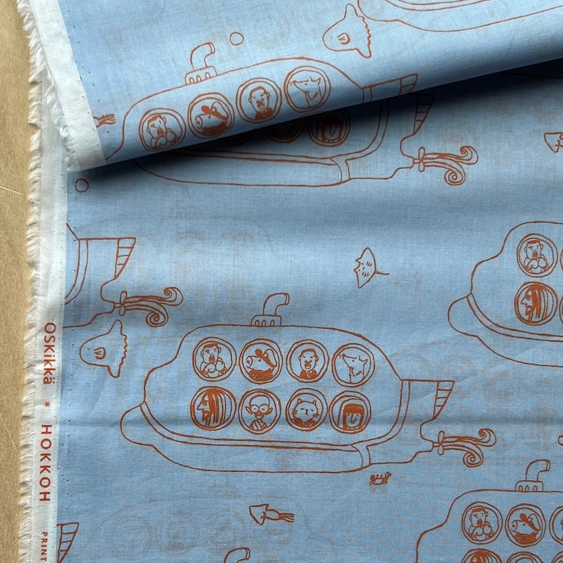 Hokkoh - Cotton Lawn - Famous People in Submarines - Baby Blue
