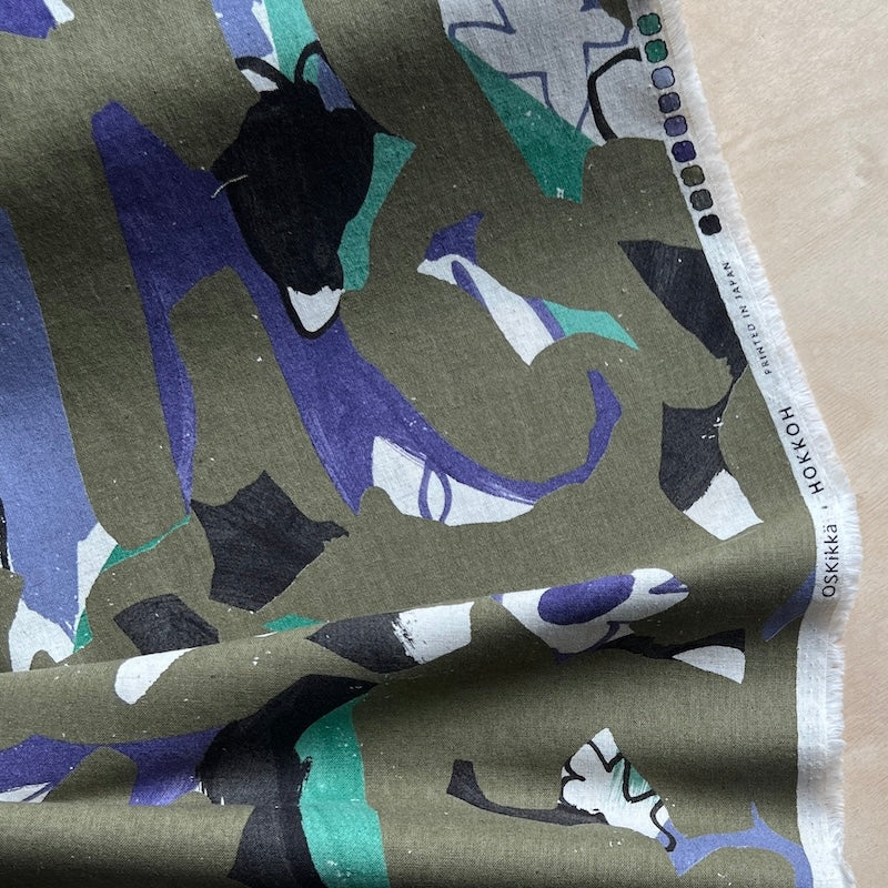 Hokkoh - Linen/Cotton Sheeting - Abstract Color Shapes - Olive Green