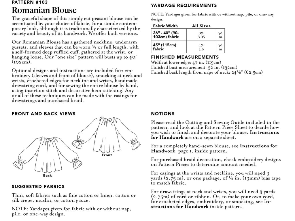 Folkwear - 103 Romanian Blouse - PDF and Printed Pattern
