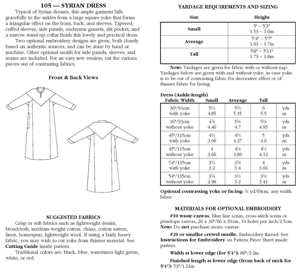 Folkwear - 105 Syrian Dress - PDF and Printed Pattern