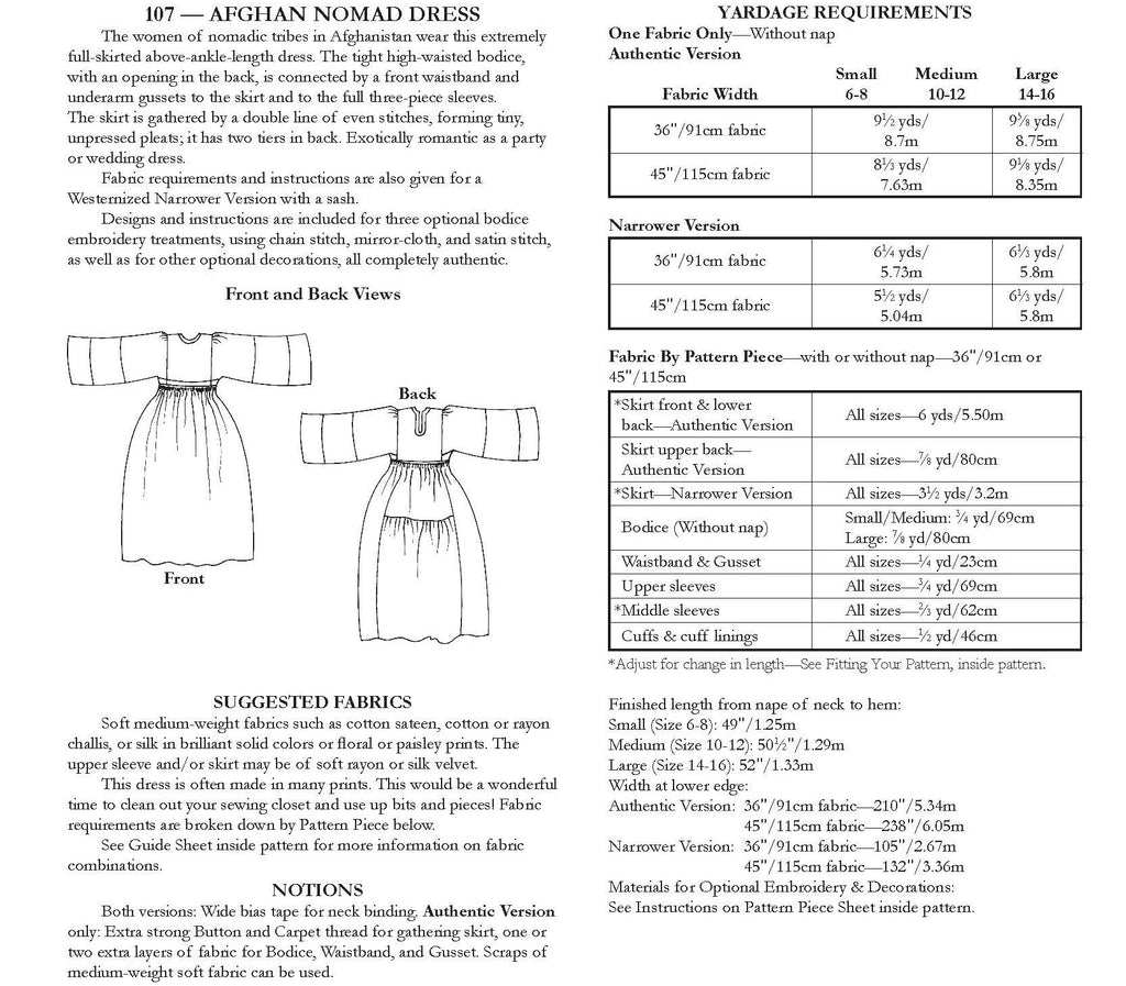 Folkwear - 107 Afghan Dress - PDF and Printed Pattern