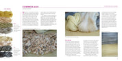 Book page with images of yarn and text about common ash