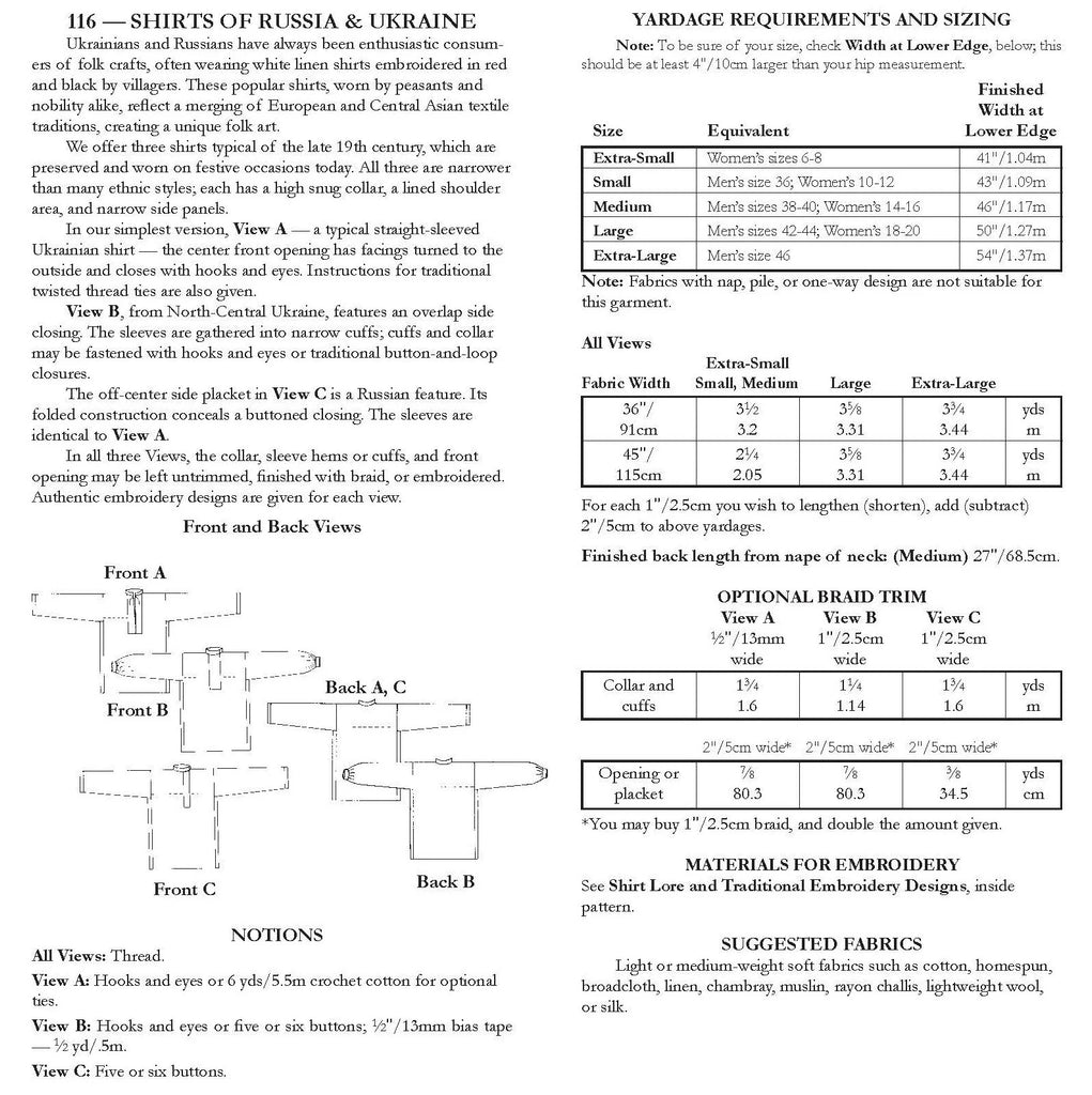 Folkwear - 116 Shirts of Russia and Ukraine - PDF and Printed Pattern