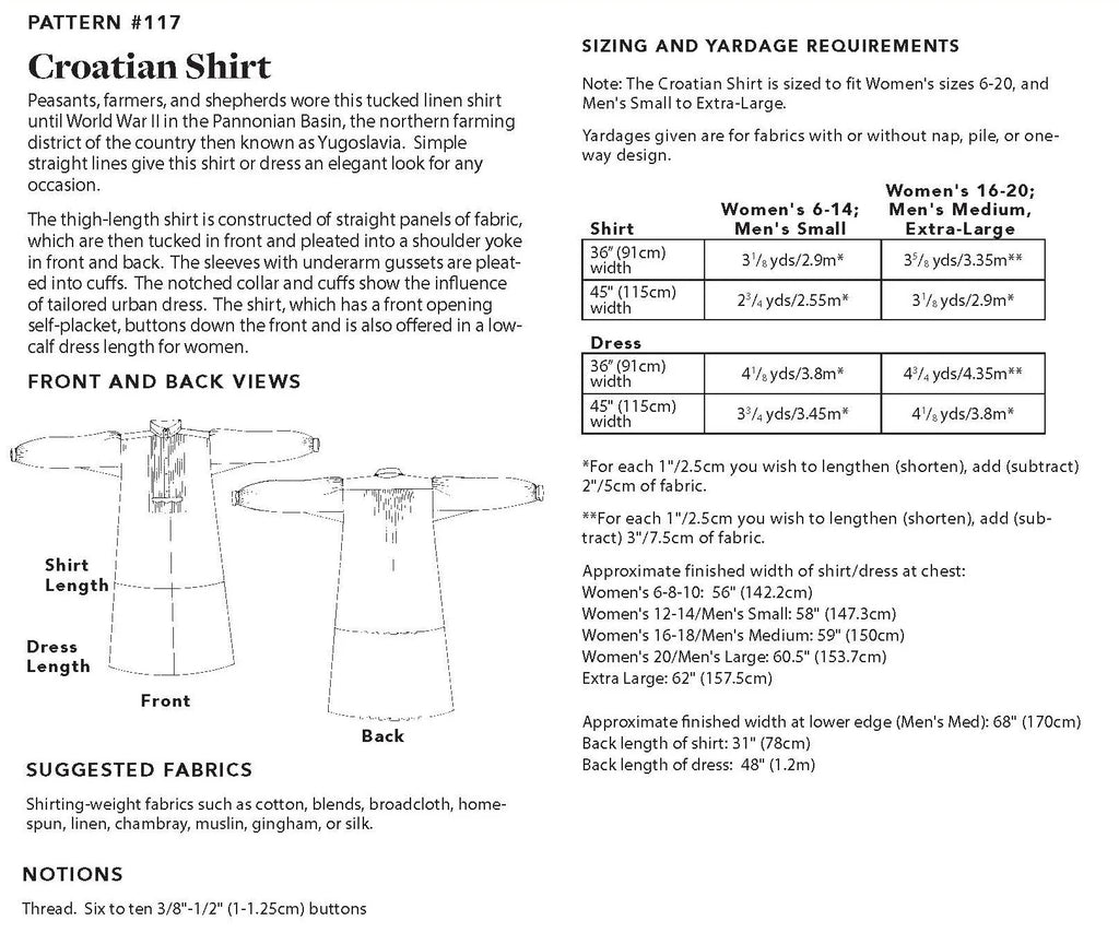 Folkwear - 117 Croatian Shirt - PDF and Printed Pattern