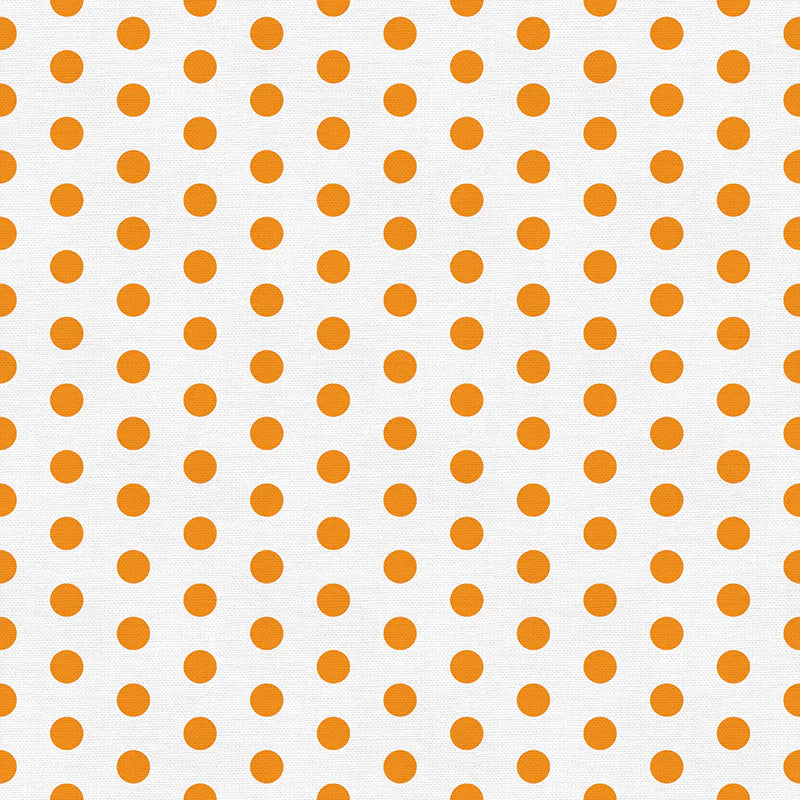 Pattern of orange polka dots on a white background fabric