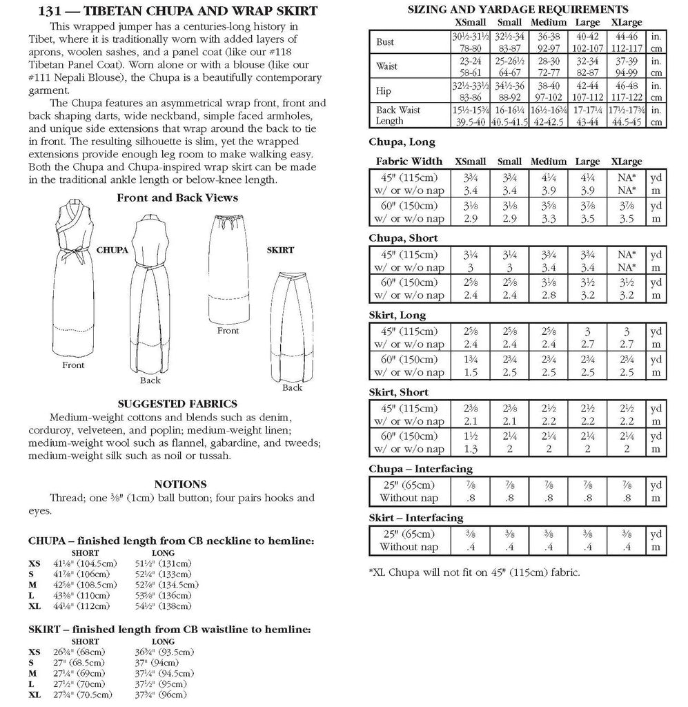 Folkwear - 131 Tibetan Chupa - PDF and Printed Pattern