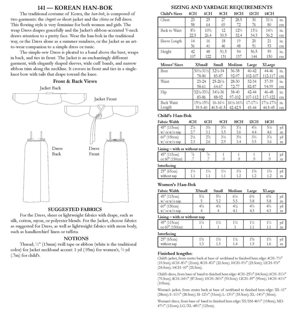 Folkwear - 141 Korean Han-Bok - PDF and Printed Pattern