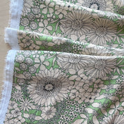 Deadstock - Double Gauze - Beige & Green Groovy Floral