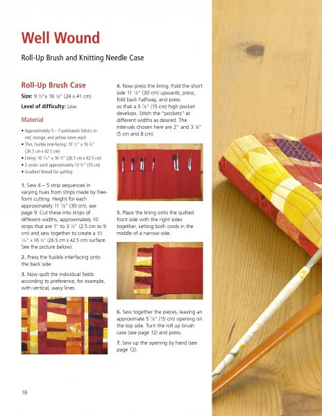 Instructions for a roll-up brush case with a wooden background