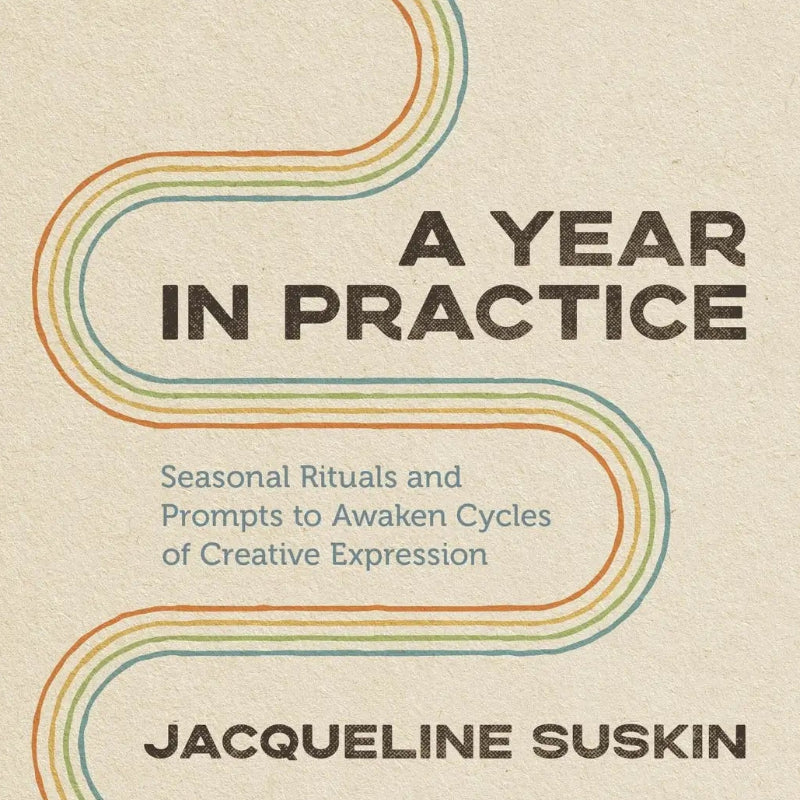 Book cover of 'A Year in Practice' by Jacqueline Suskin with decorative text and lines on a beige background.