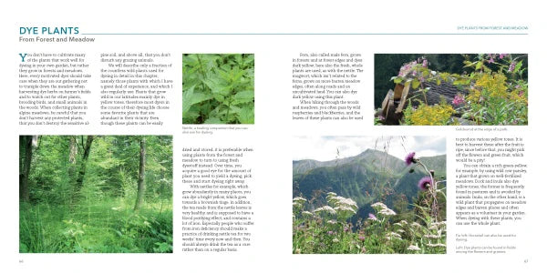Book page with text and images of plants and mountains.