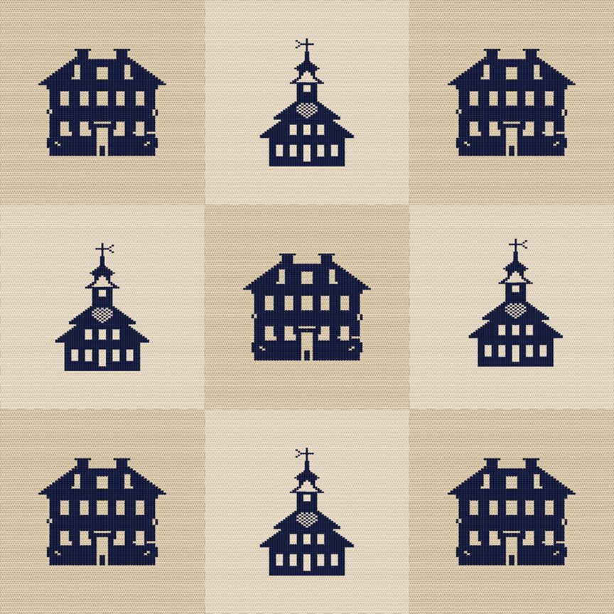 Marcus Fabrics - Indigo Schoolhouses - Patchwork - Beige
