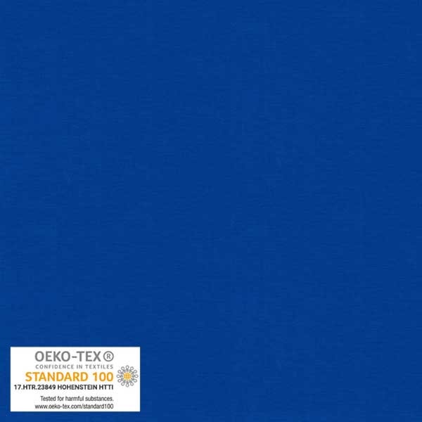 Solid blue fabric with OEKO-TEX certification label