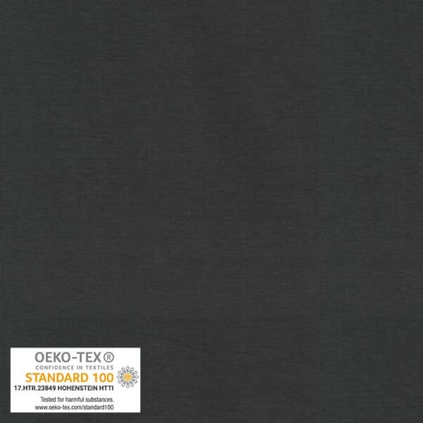 Dark gray fabric swatch with OEKO-TEX certification label.