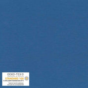 Solid blue color swatch with OEKO-TEX certification label.