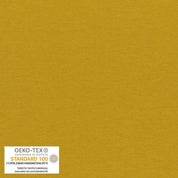 Solid mustard yellow color swatch with OEKO-TEX certification label.