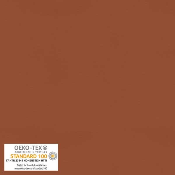 Brown fabric swatch with OEKO-TEX Standard 100 label