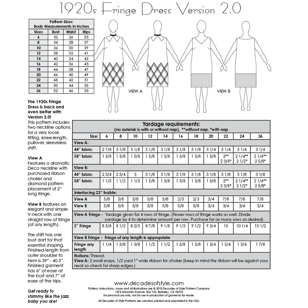 Decades of Style - #2008 1920s Fringe Dress - PDF and Printed Pattern