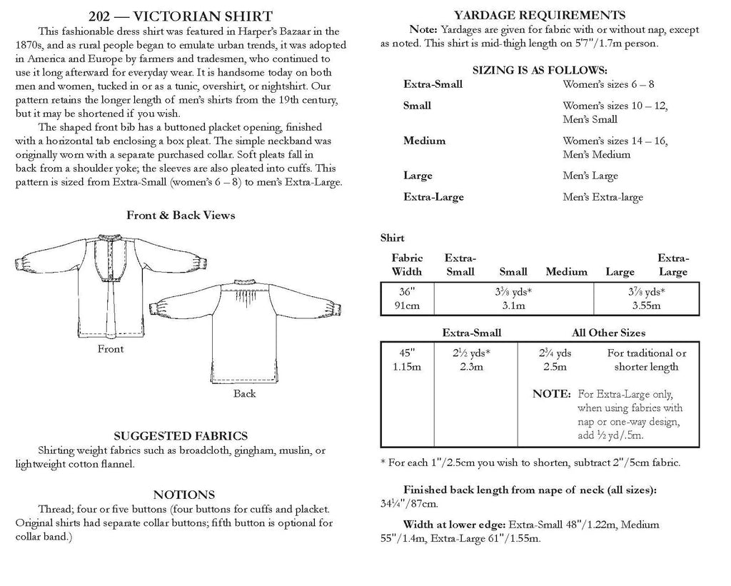 Folkwear - 202 Victorian Shirt - PDF and Printed Pattern