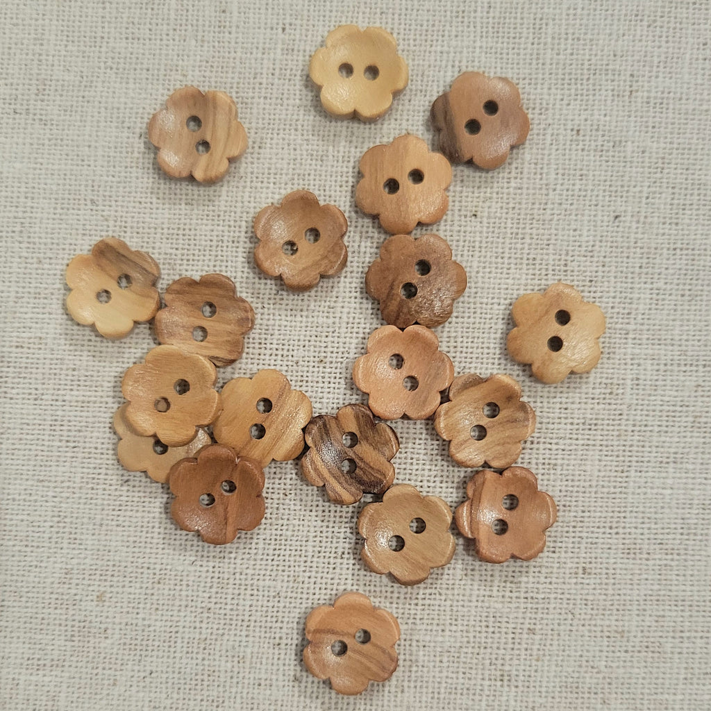 Wood Flower Button - 13mm