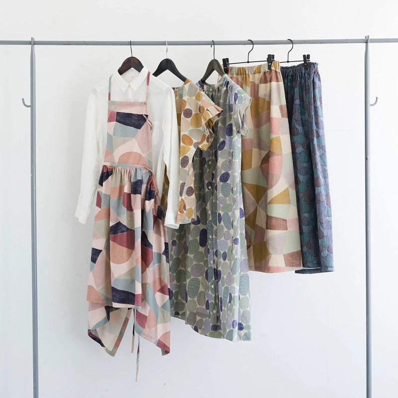 Kokka - Cotton/Linen Sheeting - Pathway by Bookhou - Shapes - Blue