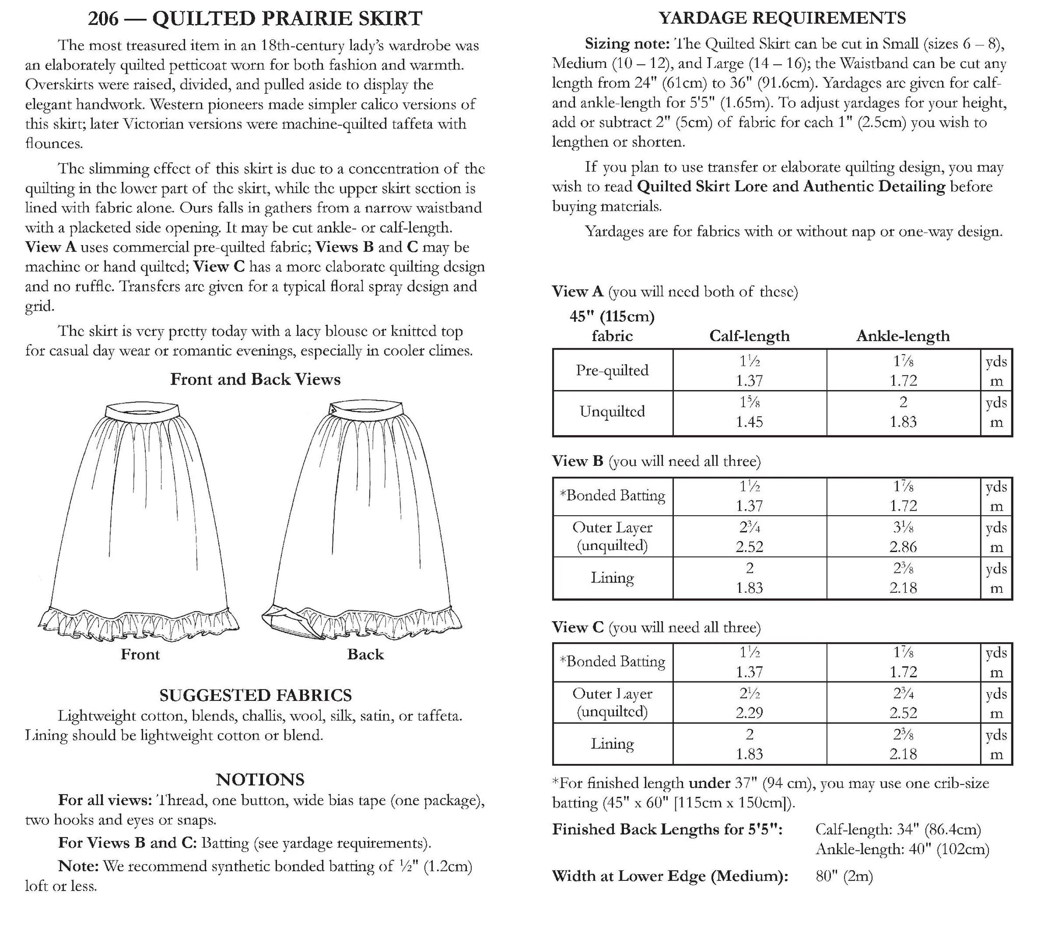 Folkwear - 206 Quilted Prairie Skirt - PDF and Printed Pattern