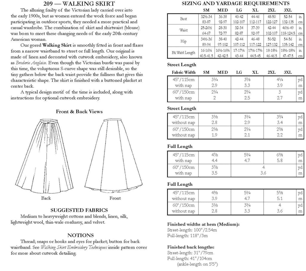 Folkwear - 209 Walking Skirt - PDF and Printed Pattern