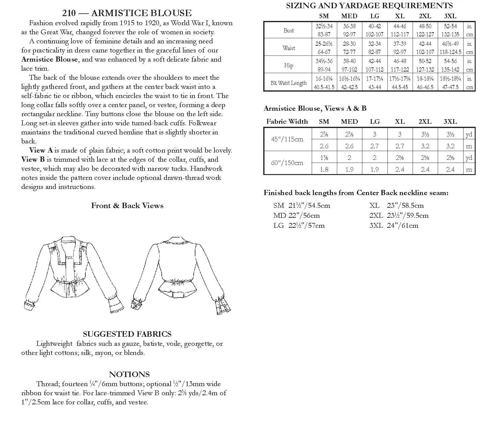 Folkwear - 210 Armistice Blouse - PDF and Printed Pattern