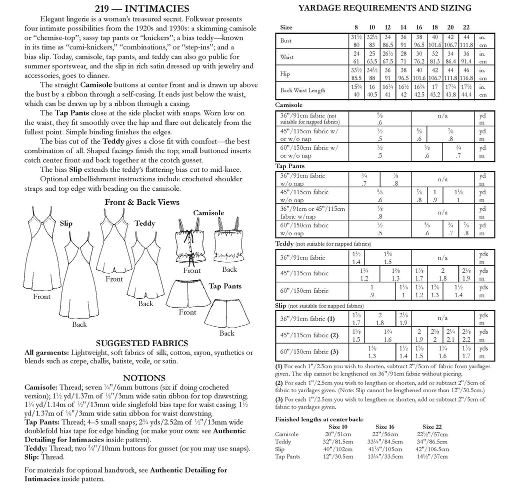 Folkwear - 219 Intimacies - PDF and Printed Pattern