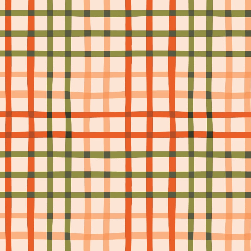 Plaid pattern with orange, green, and cream