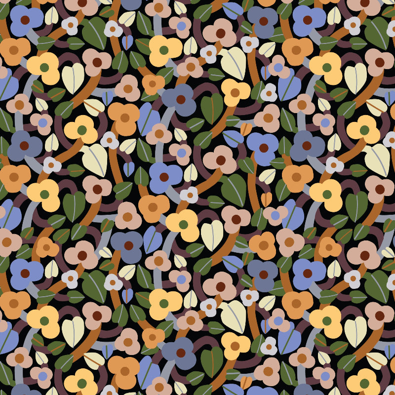 Colorful floral pattern on a black background