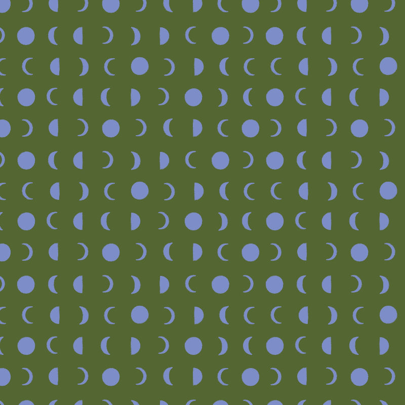 Pattern of blue moon phases on a green background