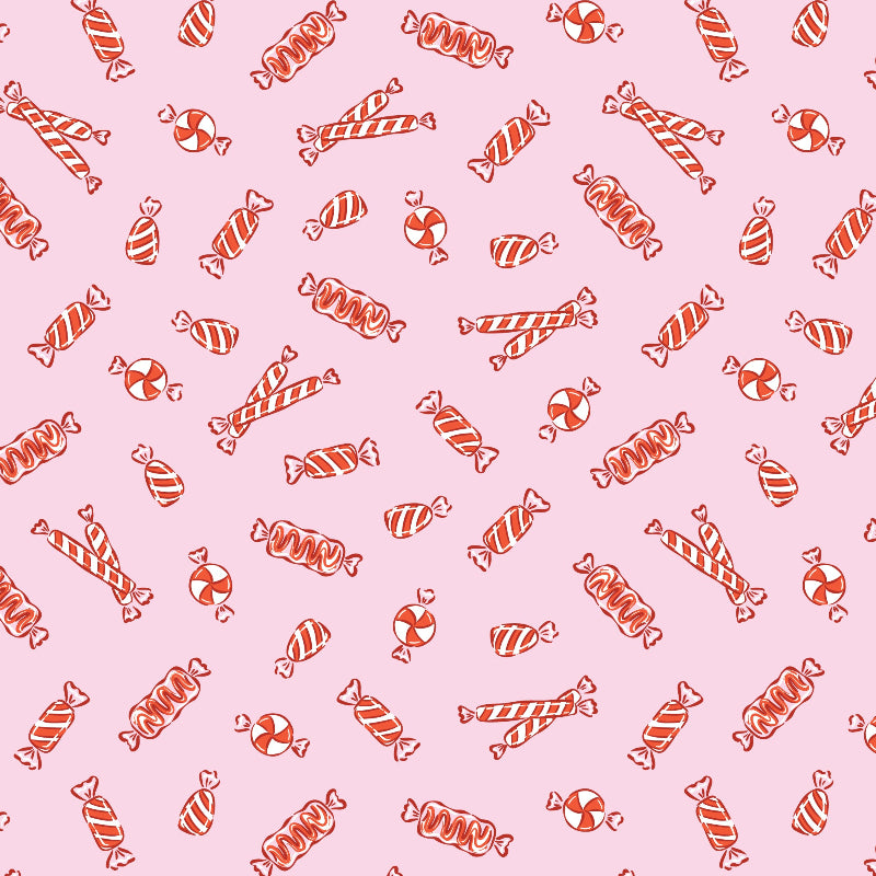 Pattern of red and white candy on a pink background