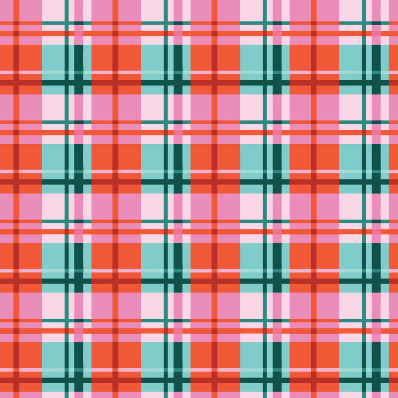 Plaid pattern with red, green, and pink colors