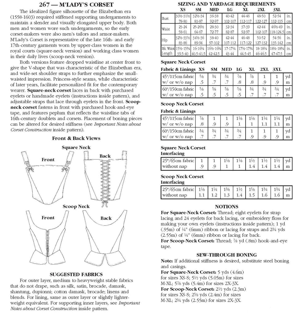 Folkwear - 267 M'Lady's Corset - PDF and Printed Pattern