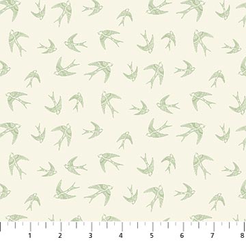 Sage green swallows scattered on a cream background