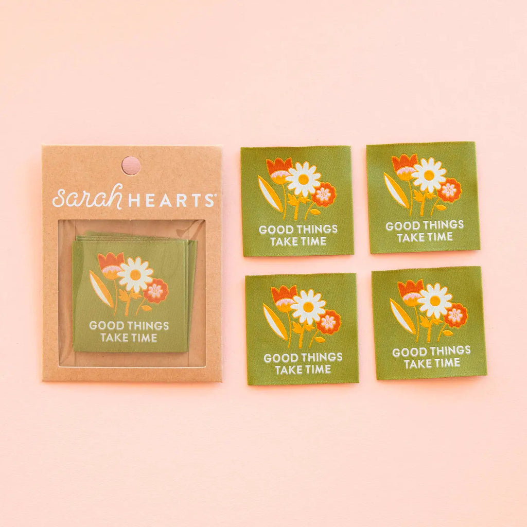 Sarah Hearts - Woven Sewing Label - Good Things Take Time