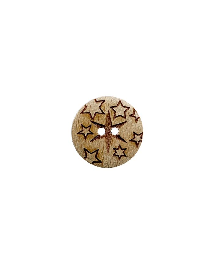 Dill - Wood Button with Stars - 18mm - Brown