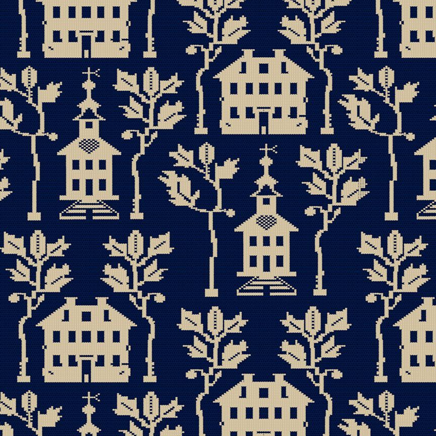 Marcus Fabrics - Indigo Schoolhouses - School House - Navy